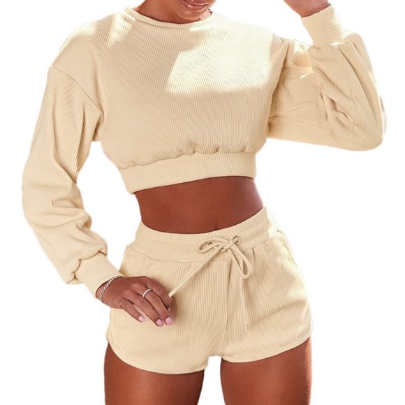 Long Sleeve Crop Top and Shorts Set - Picture 1 of 5